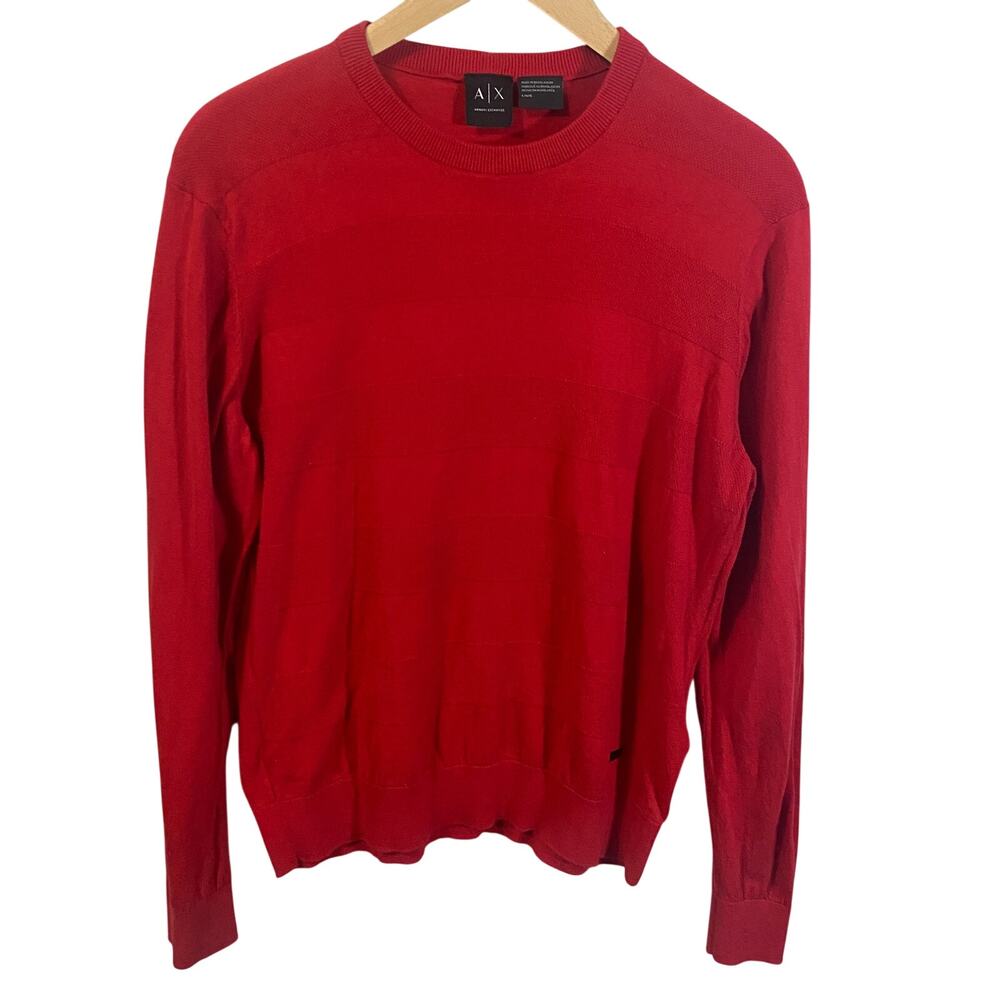 Armani Exchange Mens Bright Red Subtle Textured Stripe Sweater Lightweight Sz L